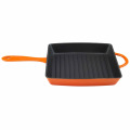 Eco-friendly Orange Square en fonte émaillée Grill Pan With Two Handle